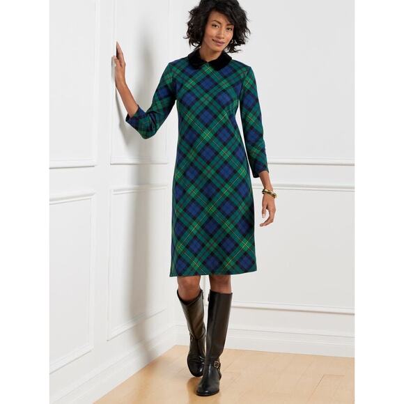 Talbots Black Watch Tartan Plaid A-Line Collared Shift Dress Size M - Picture 1 of 11